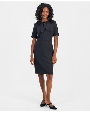 Kasper Tie-neck Short-sleeve Sheath Dress - Blue