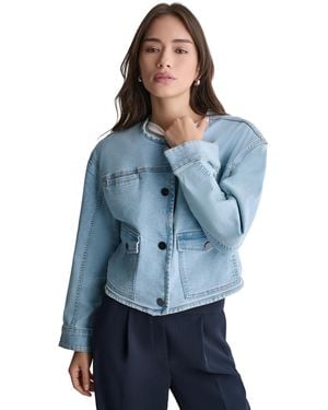 BCBGMAXAZRIA Boxy Crewneck Button-front Denim Jacket - Blue