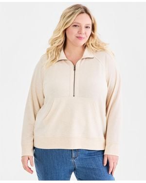 Style & Co. Plus Size Luxlounge French Terry Half-zip Sweatshirt - White