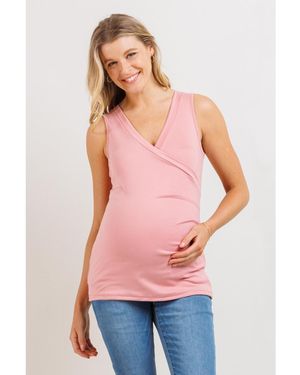Hello Miss Maternity Sleeveless Ruched V-neck Wrap Nursing Tank Top - Pink