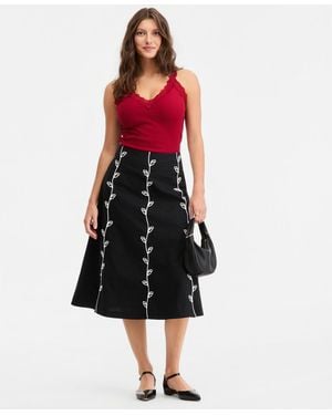 On 34th Linen-blend Soutache Embroidered Midi Skirt