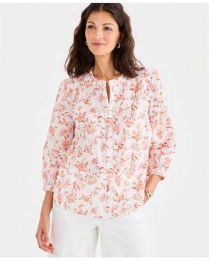 Style & Co. Style Co Cotton Button Front 3 4 Sleeve Top Macys Exclusive - Pink