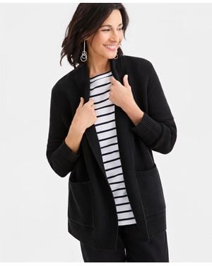 Style & Co. Open Front Stitch Cardigan Sweater - Black