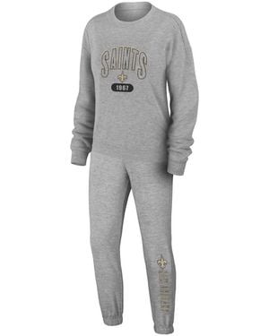 WEAR by Erin Andrews 2-piece New Orleans Saints Plus Size Knitted Tri-blend Long Sleeve T-shirt & Pants Lounge Set - Gray