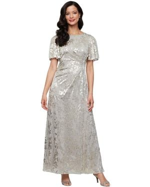 Sl Fashions Petite Short-sleeve Metallic A-line Gown - Gray