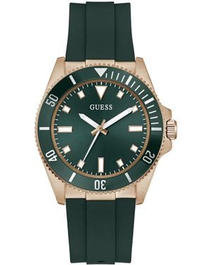Guess Rose Gold-tone Silicone Analog Watch - Green