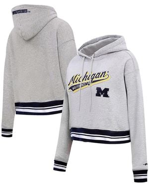 Pro Standard Michigan Wolverines Script Tail Fleece Cropped Pullover Hoodie - Gray