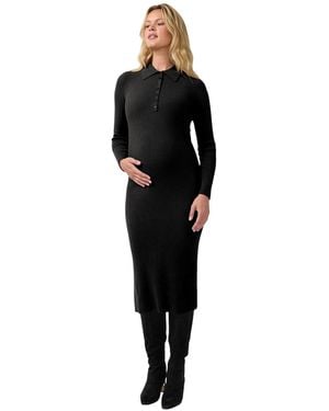 Ingrid & Isabel Ingrid + Isabel Maternity Nursing Ribbed Long-sleeve Midi Dress - Black