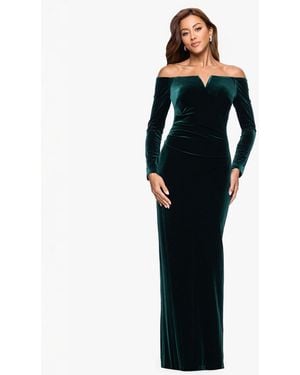 Xscape Velvet Off The Shoulder Gown 2p 18 - Blue