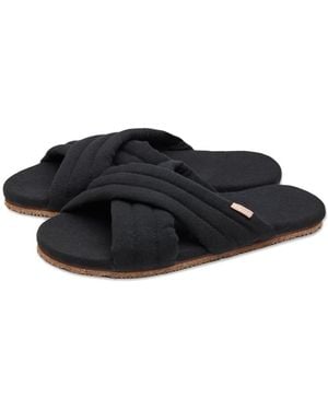 feel good Slipper Artisan Quilted Cross Strap Indoor / Outdoor House Shoes - Black