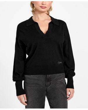 Guess Long-sleeve Polo Collar Miranda Sweater - Black