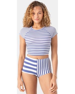 Roxy Stripe Out Crop Rash Guard - Blue