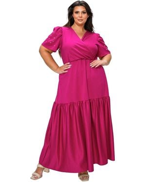 L I V D Plus Size Starlit Soiree Rhinestone Dress - Pink