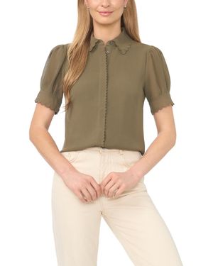 Cece Scalloped Puff-sleeve Button-front Top - Natural