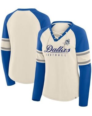 Fanatics Cream/royal Dallas Cowboys Hometown Gridiron Hero Raglan Lace-up V-neck Long Sleeve T-shirt - Blue