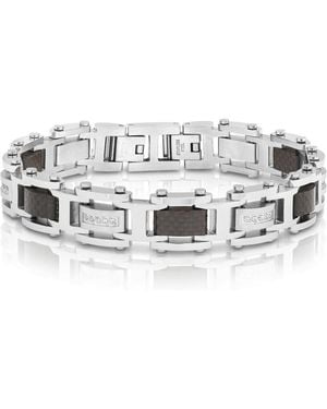 Metallo Cubic Zirconia Carbon Fiber -tone Stainless Steel Bracelet - White