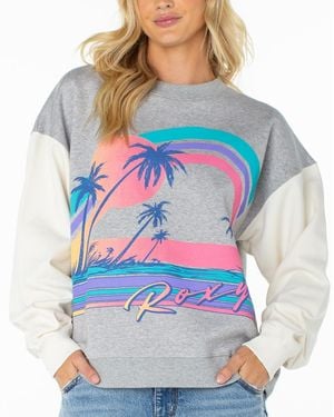 Roxy Lineup Color Block Oversized Crewneck Sweatshirt - Blue