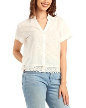 Bcx Mini Floral Eyelet Collared Top - White