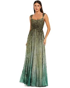 Mac Duggal Ombre Beaded Scoop Neck A-line Gown - Green