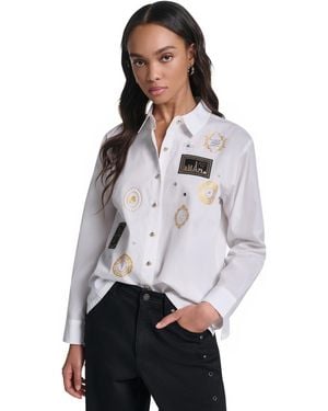 KARL LAGERFELD Embellished Cropped Top - Gray