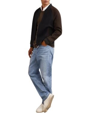 Reiss Rylan Wool-blend Colour-block Bomber Jacket - Blue