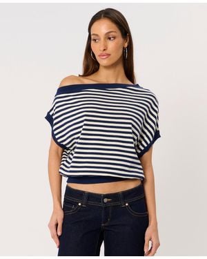 A.Brand Boat Neck Cold Shoulder Top - Blue