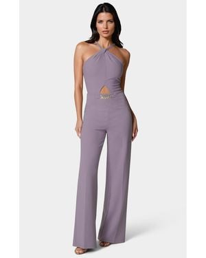 Bebe Halter Palazzo Leg Jumpsuit - Purple
