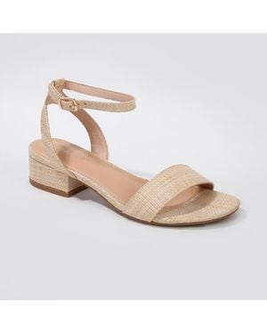BERNESS Adara Ankle Strap Low Block Heel Sandals - Metallic