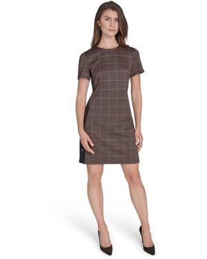 Halston Micro Houndstooth Button Dress - Multicolor