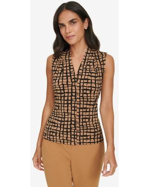 Calvin Klein Printed Sleeveless V-neck Top - Brown