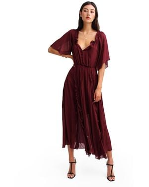 Belle & Bloom Amour Ruffled Midi Dress - Red