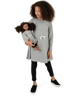 Leveret Girls Matching Girl & Doll Drawstring Cinch-waist Long Sleeve Dress - Gray