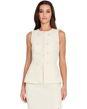 Tahari Collarless Cropped Boucle Vest - White