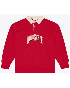 Mitchell & Ness Ohio State Buckeyes Retro Roots French Terry Fleece Polo Shirt - Red