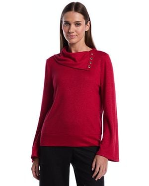 Rafaella Petite Long-sleeve Cowl Neck Blouse - Red