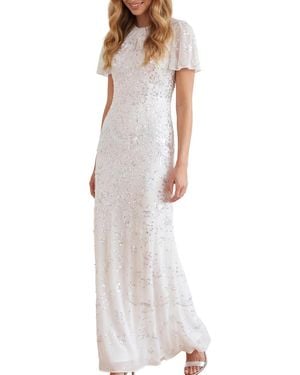 Needle & Thread Freya Georgette Sequin Flutter-sleeve Maxi Gown - White