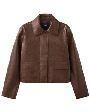 Mango Crocodile-effect Faux Leather Cropped Jacket - Brown