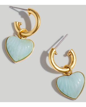 MW Stone Collection Amazonite Heart Drop Hoop Earrings - White