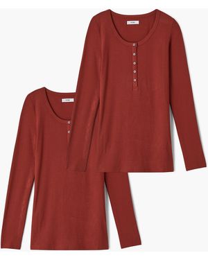 MW Storq Two-Pack Maternity Rib Henley Tees - Red