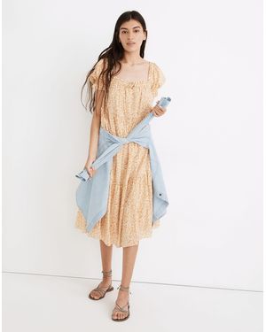 MW Square-Neck Tiered Midi Dress - White