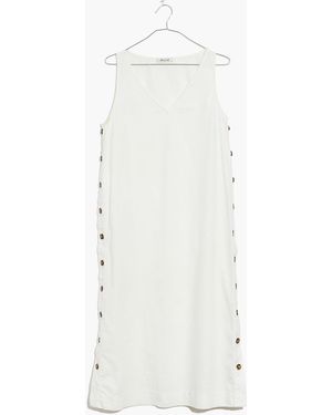 MW Plus Linen-Cotton Side-Button Midi Dress - White