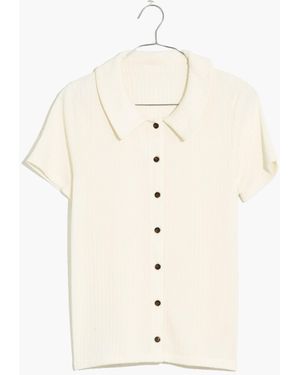 MW Ribbed Polo Button-Front Tee - White