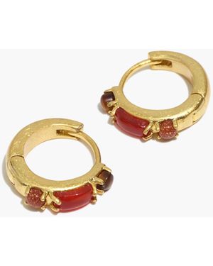 MW Stone Inlaid Huggie Hoop Earrings - White