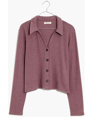 MW Brushed Rib Polo Crop Cardigan - Purple