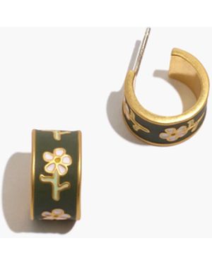 MW Enamel Flower Huggie Hoop Earrings - White