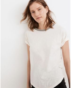 MW Whisper Cotton Rib-Crewneck Ringer Tee - White