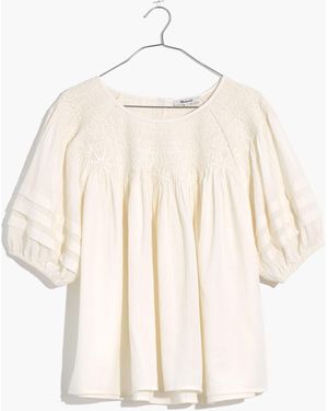 MW Plus Embroidered Smocked Top - White