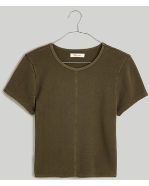 MW Waffle Knit Crewneck Short-Sleeve Crop Tee - Green