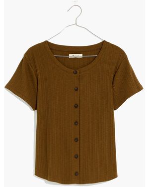 MW Pointelle Button-Front Slim Tee - Brown