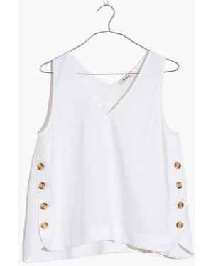 MW Linen-Blend Side-Button Tank Top - White